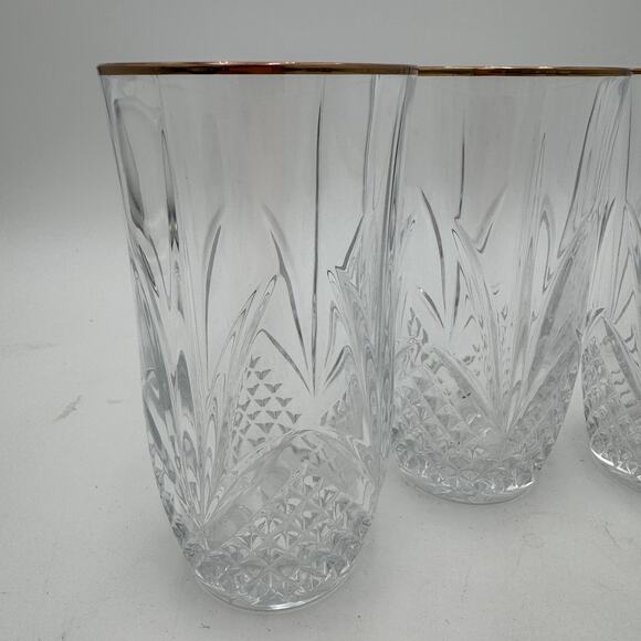 Set of 4 Salzburg Gold Highball Glasses by Cristal de Flandre 5.5" - Picture 3 of 7